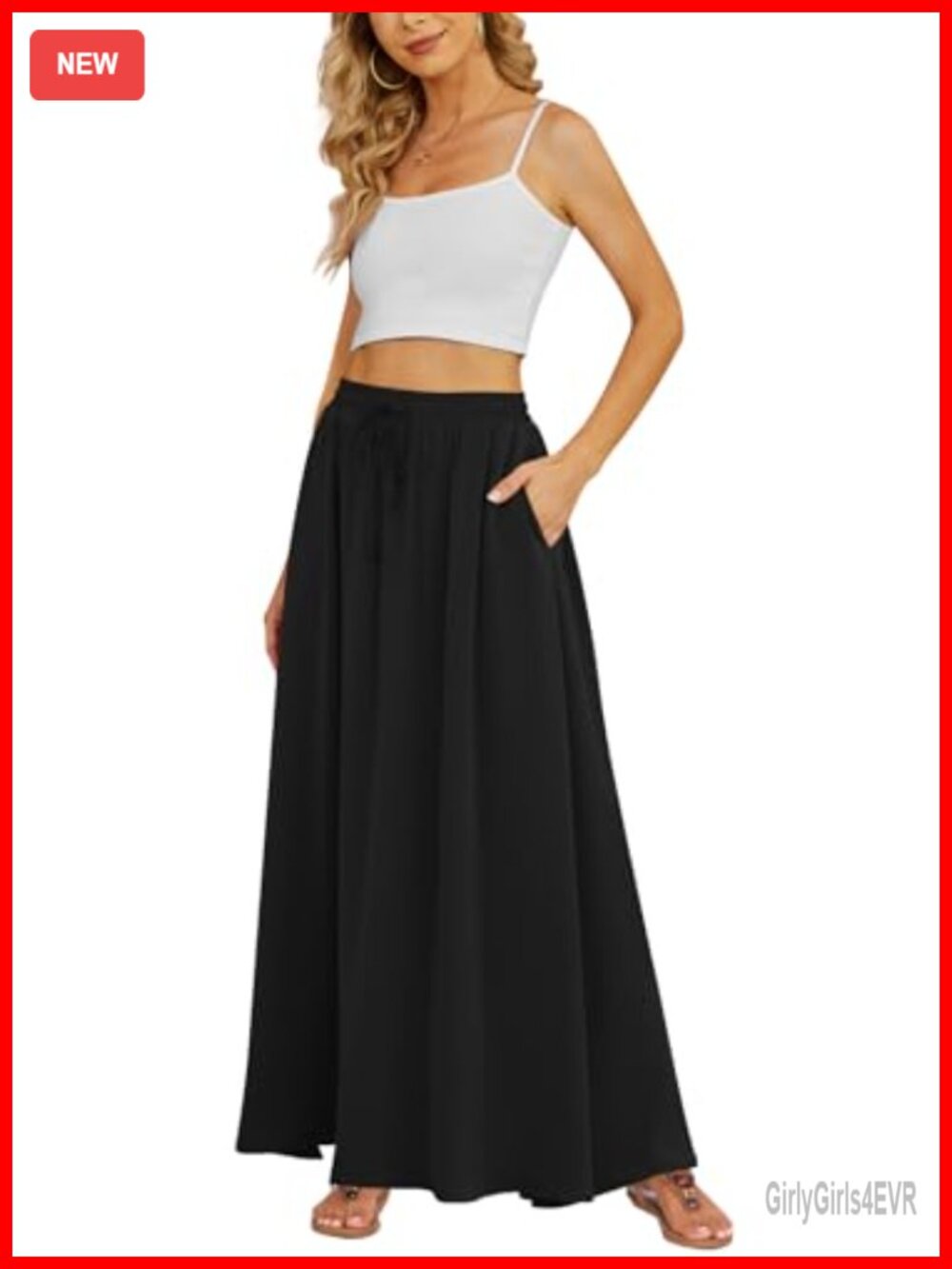 Women's Maxi Skirt Flowy High Waist Chiffon Long Skirt with Pockets